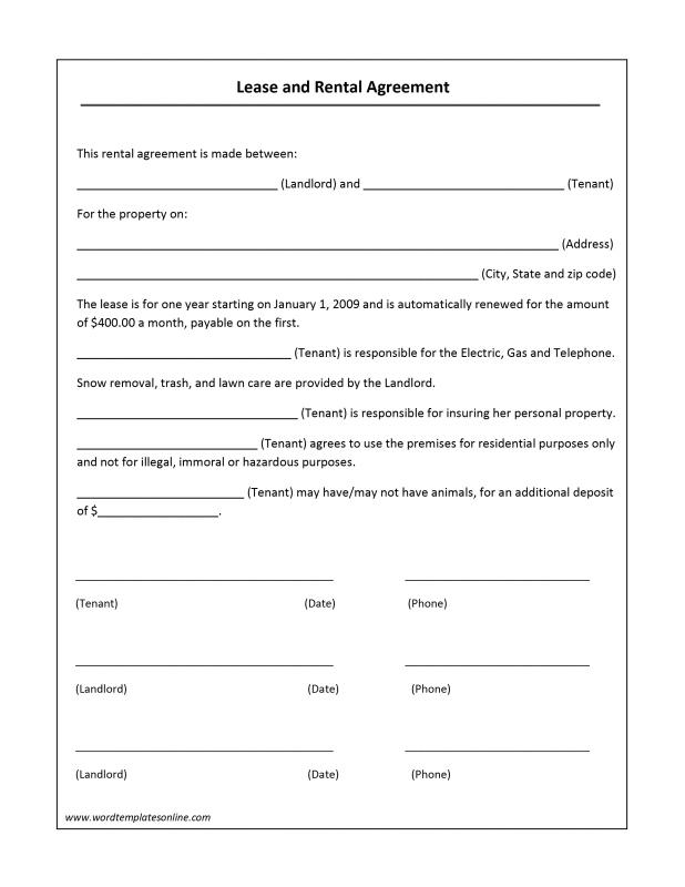 free lease agreement template word