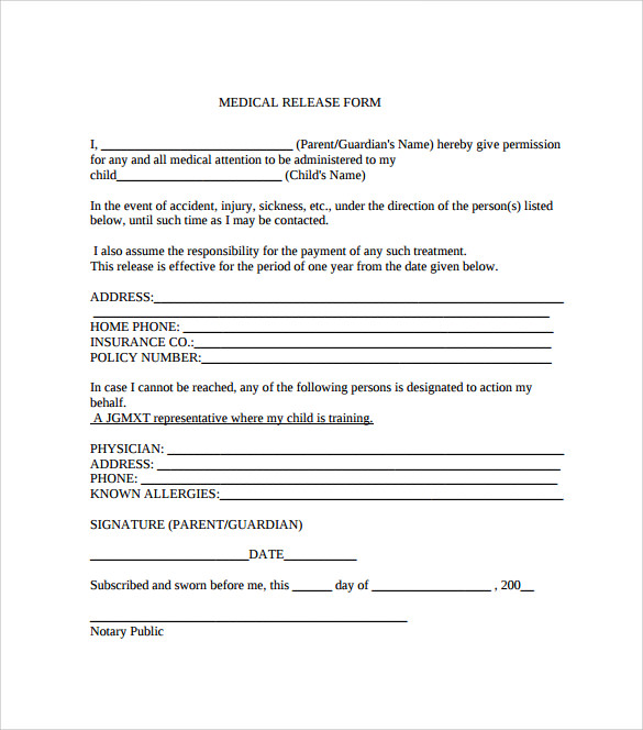 free medical release form