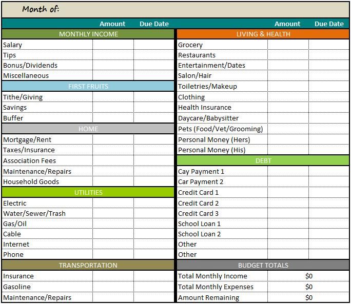 free monthly budget template