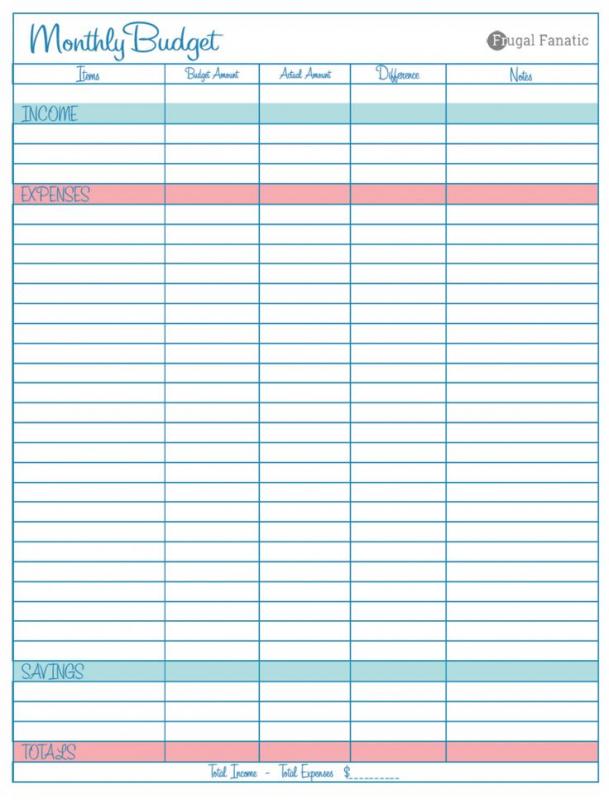 free monthly budget template