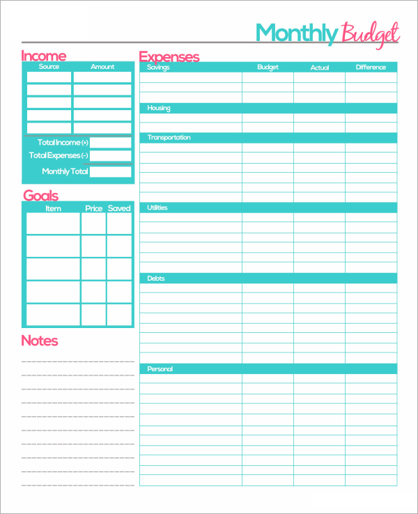 free monthly budget template