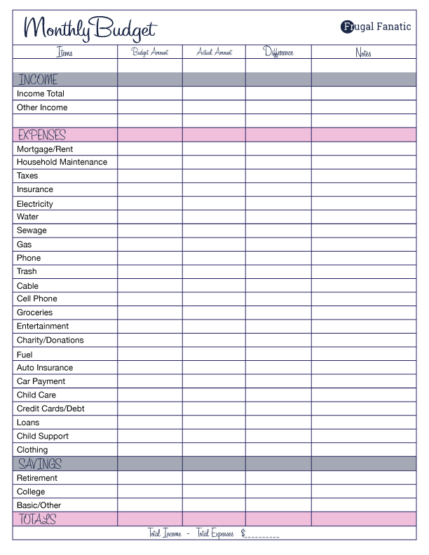 free monthly budget template