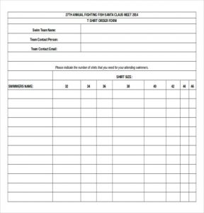 free order form template shirt order form free excel download