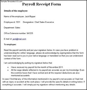 free payroll templates sample payroll receipt form