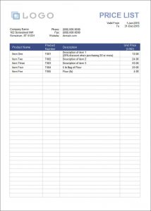 free price list template price list template free download and salon price list template word