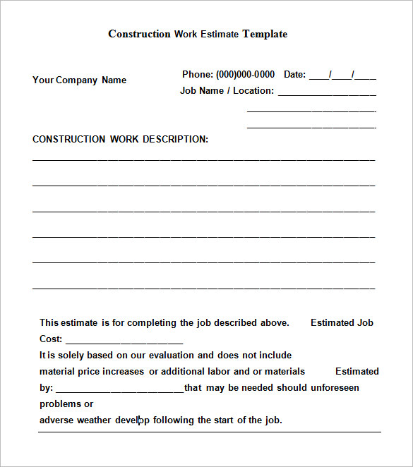 free printable contractor bid forms