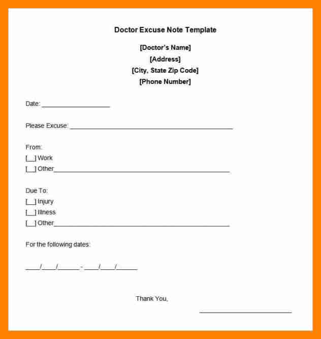 Free Printable Doctors Excuse For Work Template Business