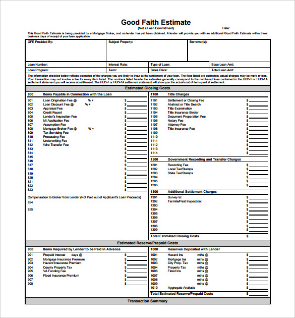 free printable estimate forms