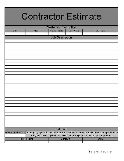 free printable estimate forms