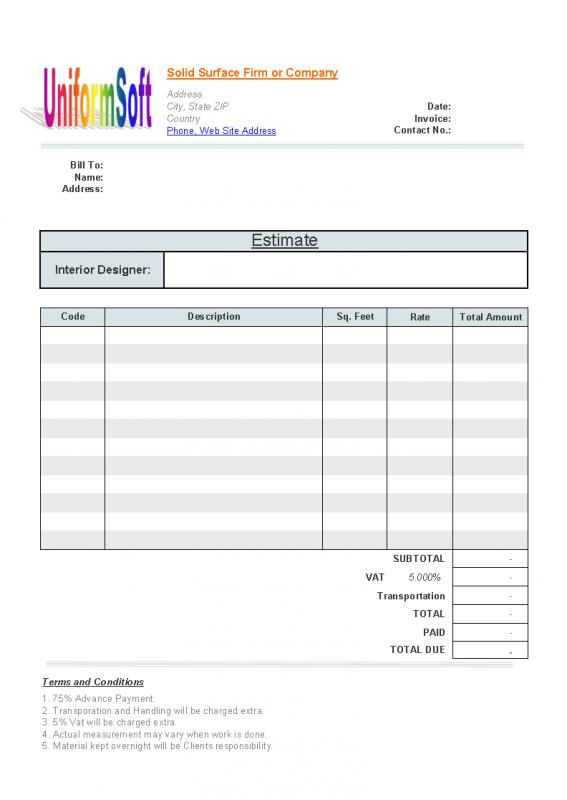 Free Printable Estimate Forms Template Business