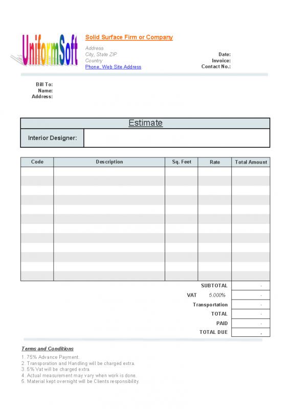 free printable estimate forms