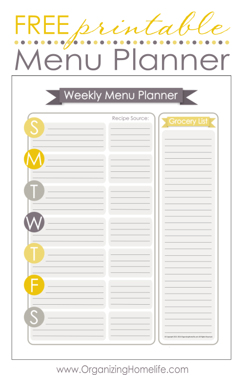 free printable menu template