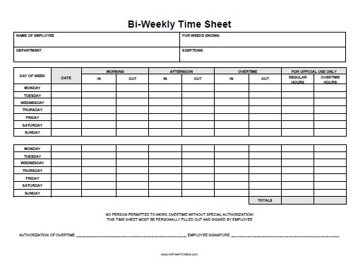 free printable time sheets