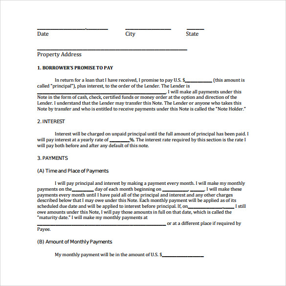 free promissory note template