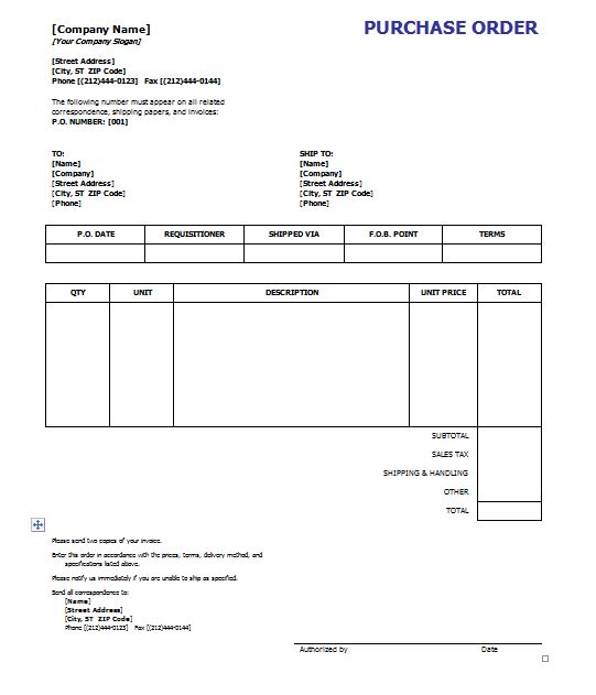 free purchase order template