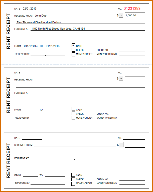 free rent receipt template