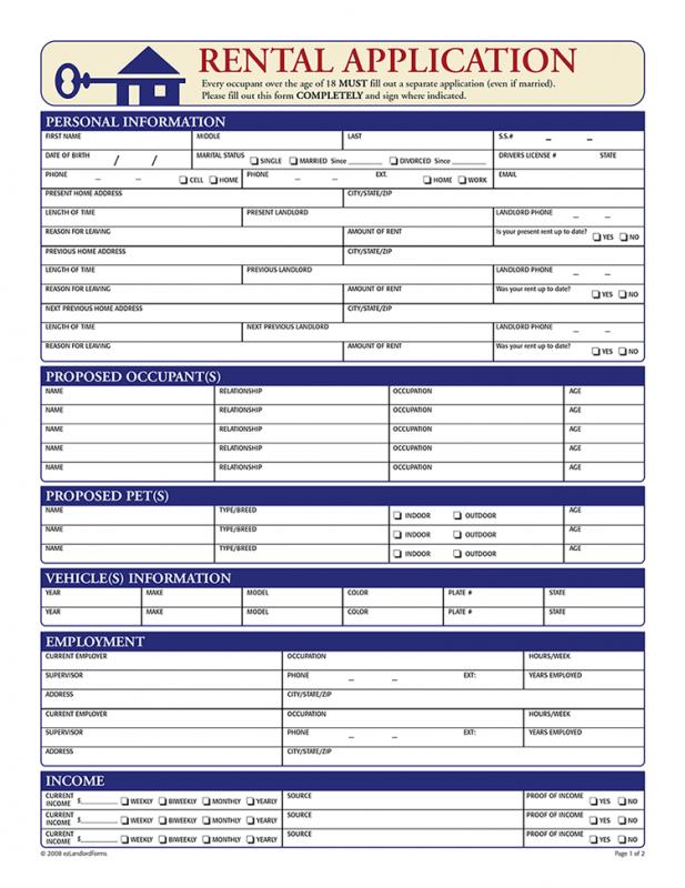 free rental application form