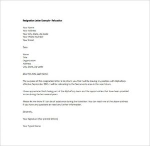 free resignation letter example relocation resignation letter free pdf dow