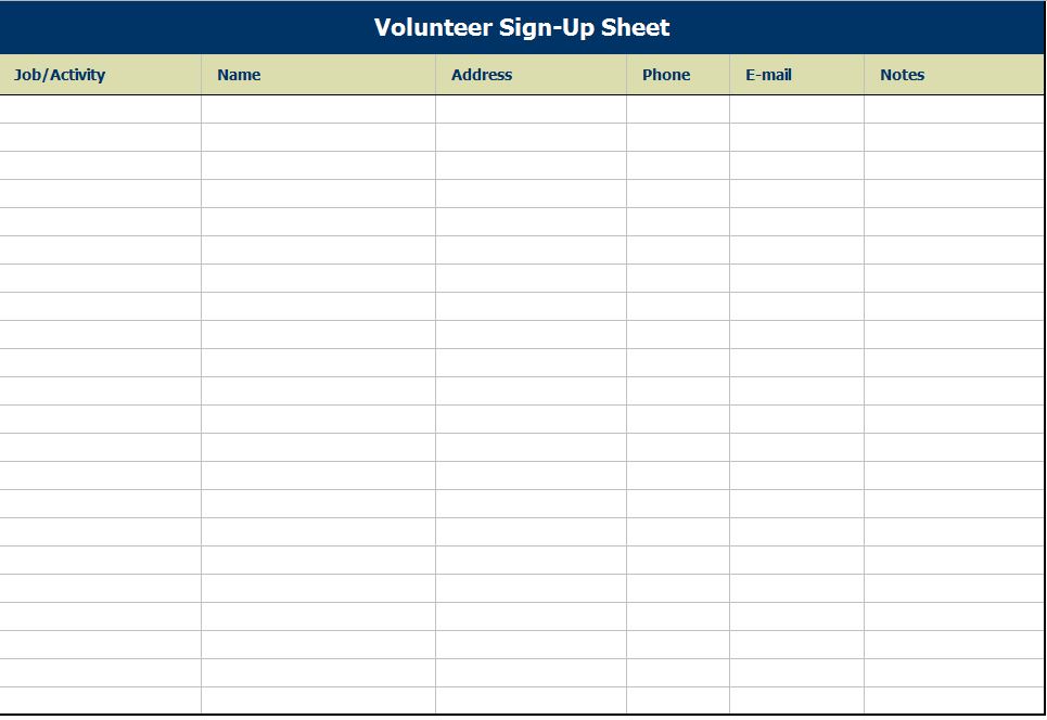 free sign up sheet