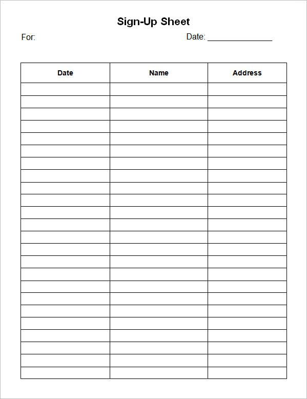 free sign up sheet