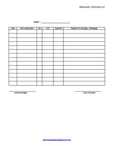 free sign up sheet template outlet breakage spoilage