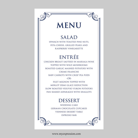 free wedding menu templates