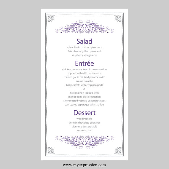 free wedding menu templates