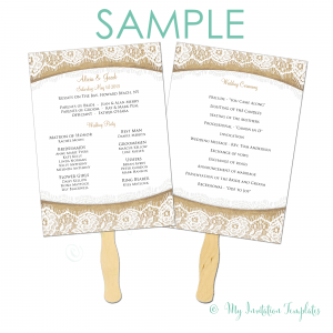 free wedding program fan templates burlap and lace rustic wedding program fan sample template