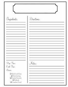 full page recipe template for word