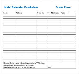 fundraiser order form example kids calendar fundraiser order form download