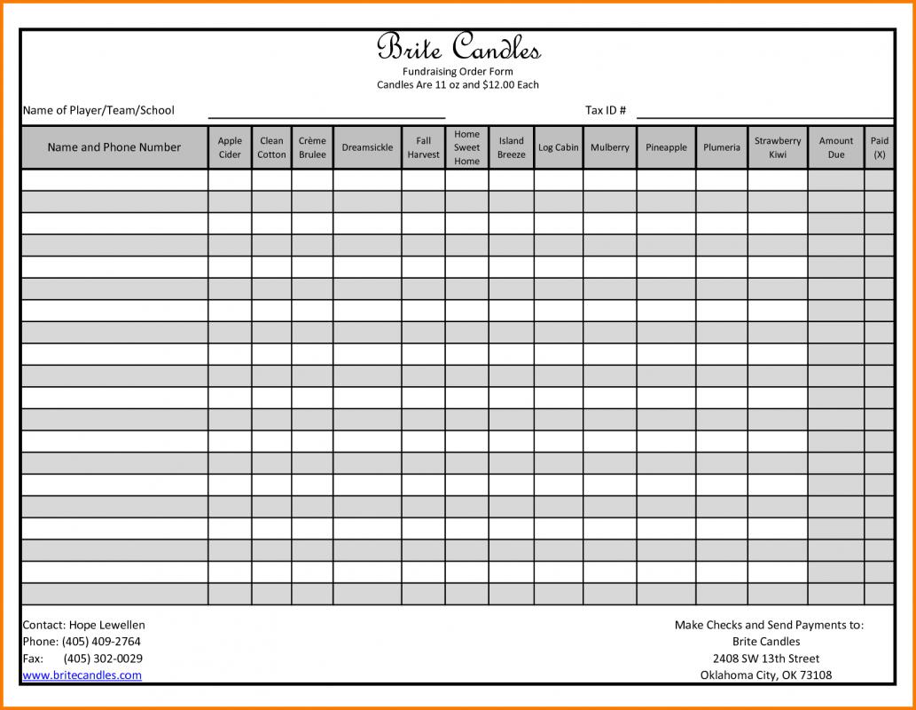 Fundraiser Order Form Template Business