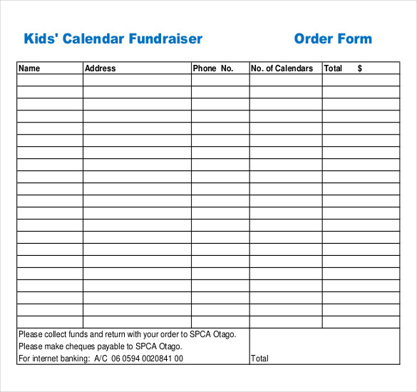 fundraiser order form template