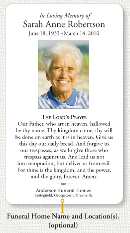 funeral prayer cards