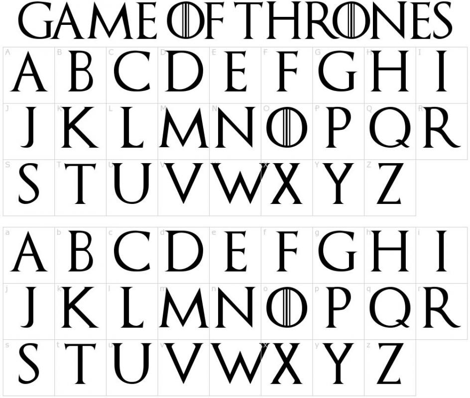 game of thrones font alphabet on dark background