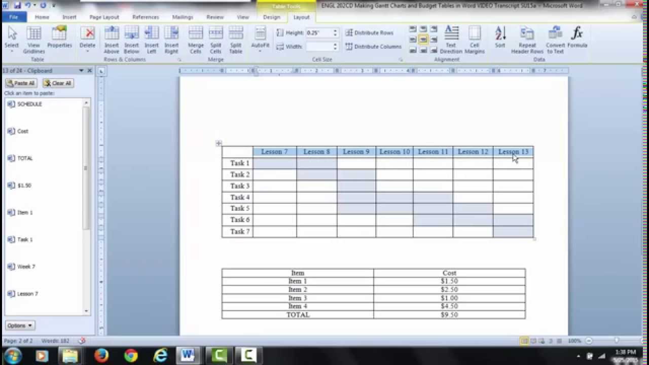 gantt chart word