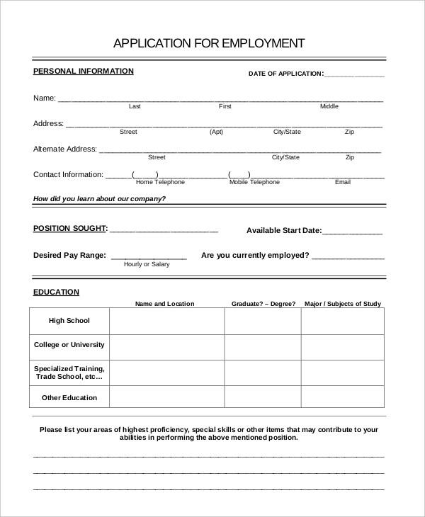 general application for employment