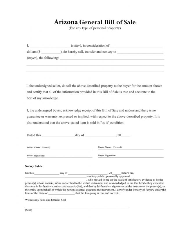 general bill of sale form