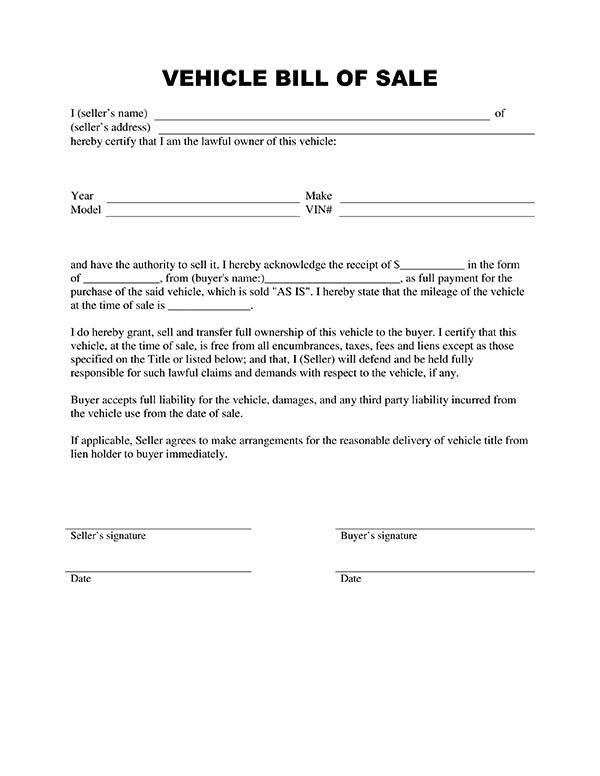 General Bill Of Sale Pdf Template Business