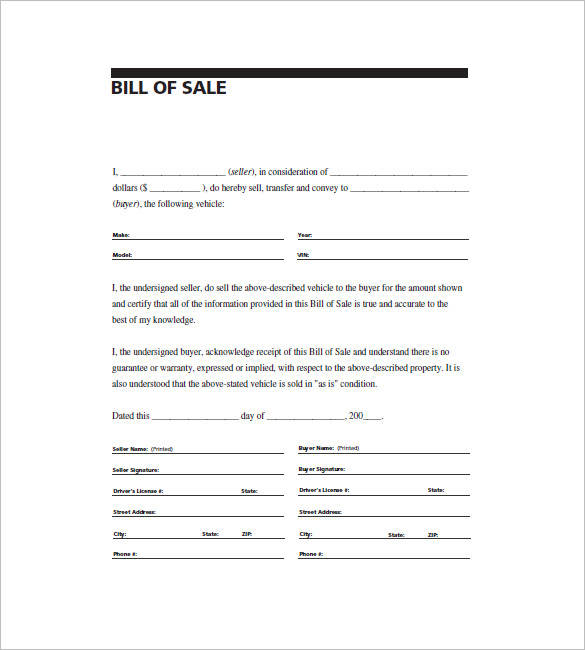 general bill of sale template