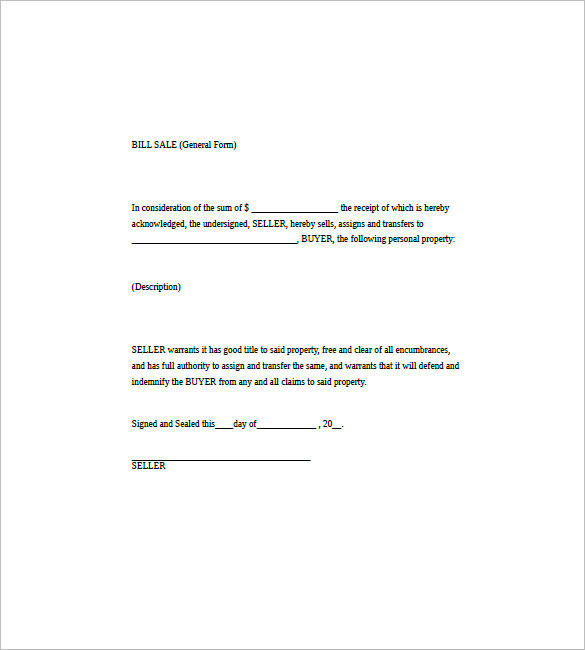 general bill of sale template