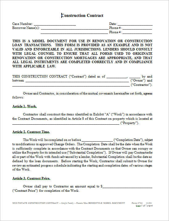 General Contractor Agreement Template Business