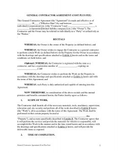 general contractor agreement general contractor agreement template