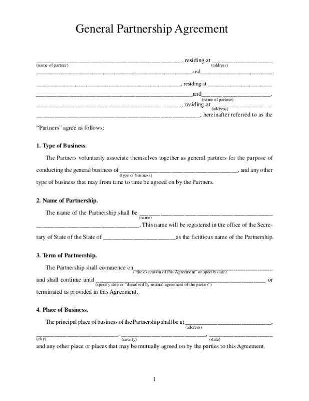 general partnership agreement template