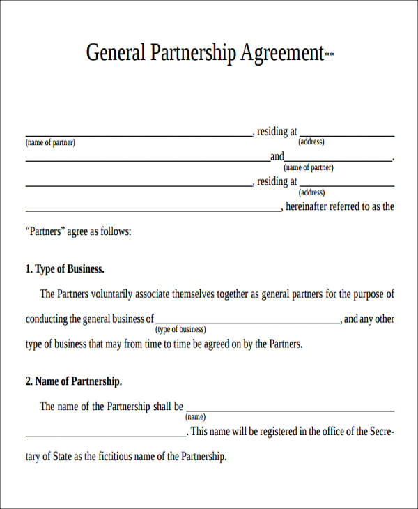 general partnership agreement template