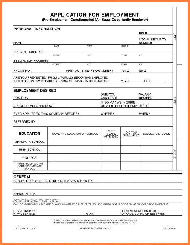 generic application form