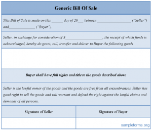 generic bill of sale generic bill of sale form