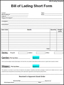 generic car bill of sale bill of lading template