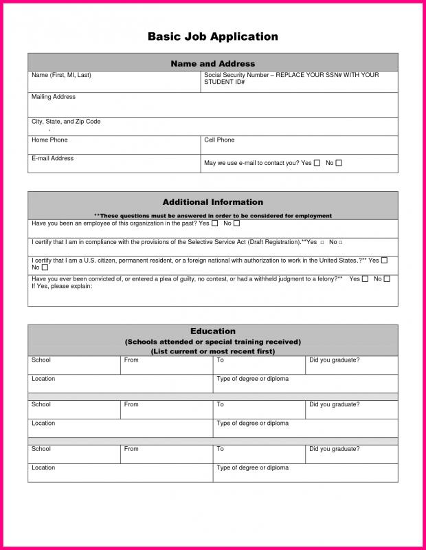 generic job application form