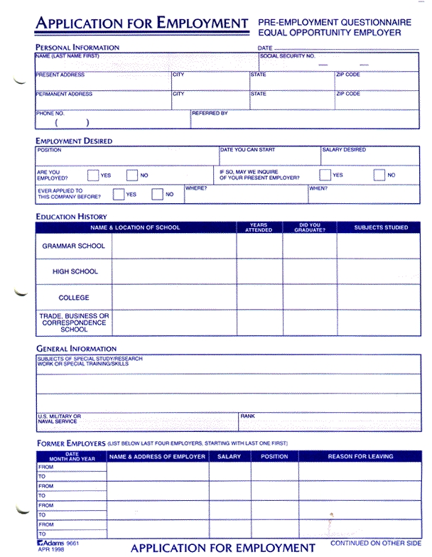 generic job application pdf template business