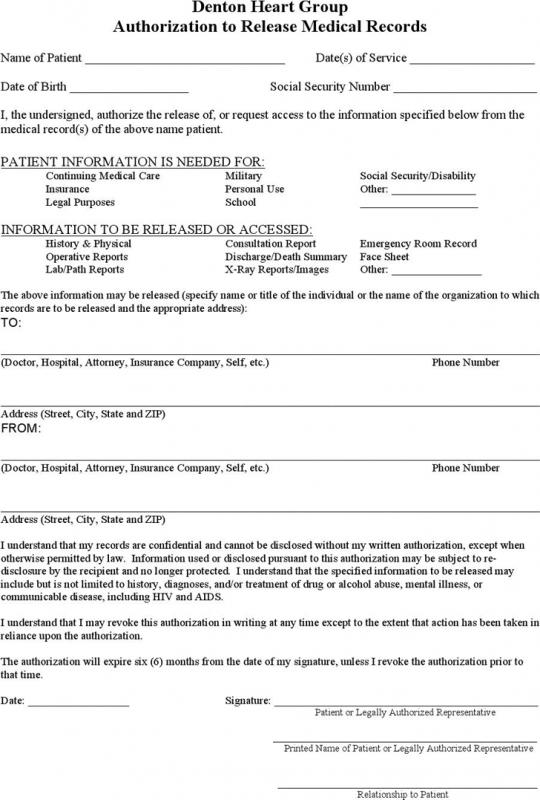 Generic Medical Records Release Form